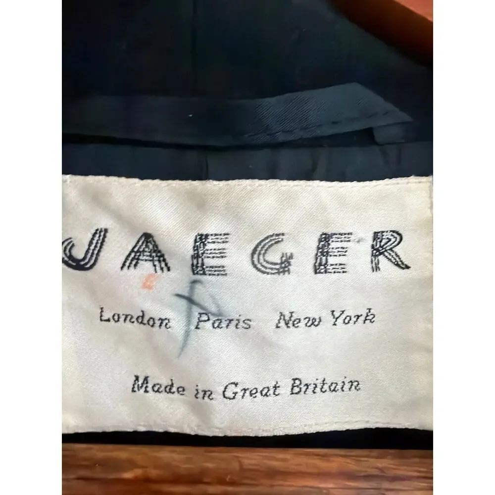 Vintage Jaeger Black Wool Crepe Blazer Jacket Minimalist Modernist Dark Academia